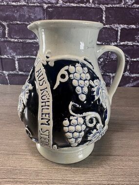 German Stoneware Pitcher Cobalt Glaze Trink Edlen Wein Aus Kuhlem Stein